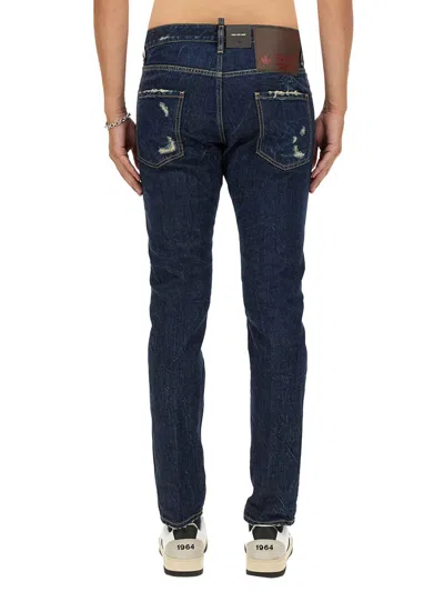 Dsquared2 Blue Jeans With Belt Loops And Logo Patch On The Rear