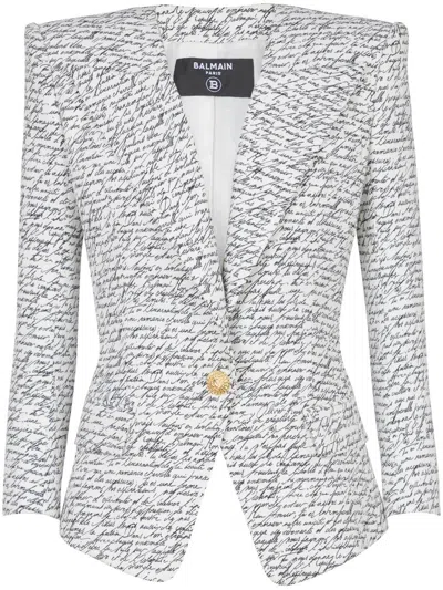 Balmain Tailored Script Print Blazer In White