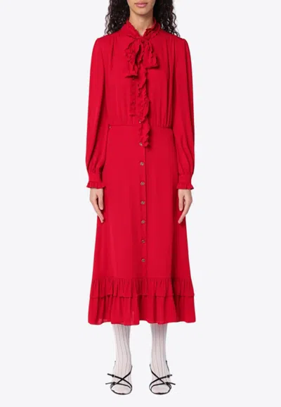 Valentino Ruffled Midi Dress In Red
