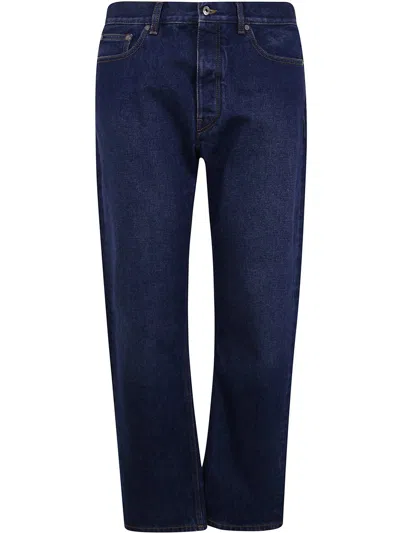 Off-white Logo Patch Straight Leg Jeans In Blue