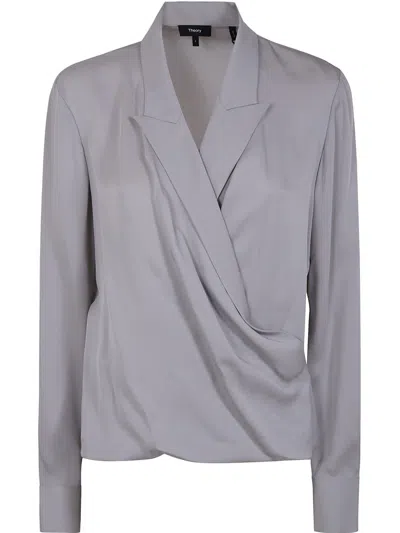 Theory 'pk Label Wrap' Blouse In Grey
