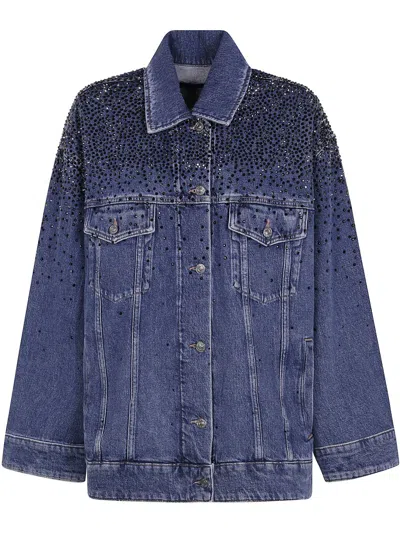 7 For All Mankind Oli Trucker Candy With Faded Crystals In Blue