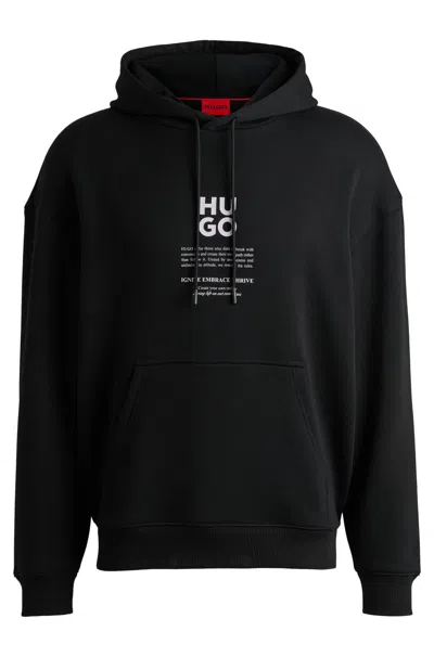 Hugo Boss Mens Black Flame Graphic-print Oversized-fit Cotton-blend Hoody In Black
