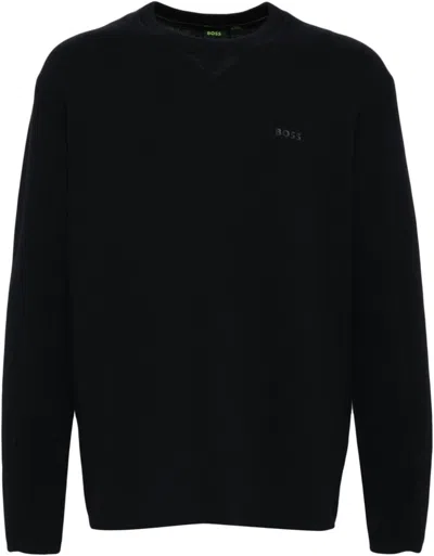 Hugo Boss Cotton-jersey Regular-fit Sweatshirt With Embroidered Logo In Blue