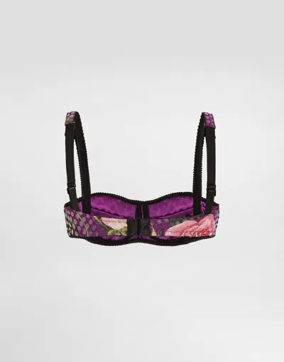 Dolce & Gabbana Sequin-embroidered Cady Balconette Bra With Rose Print In Print