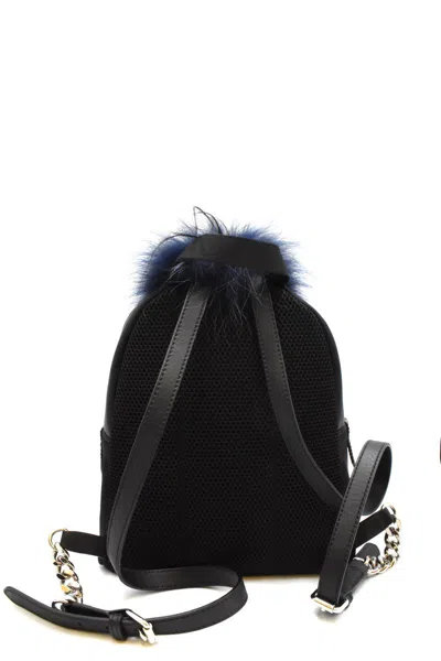 Fendi Chain Strap Backpack With Adjustable Straps And Fur Detail In Black