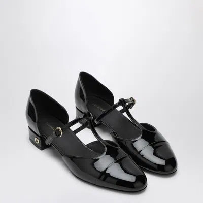 Ferragamo Linette Leather T-strap Ballerina Flats In Black