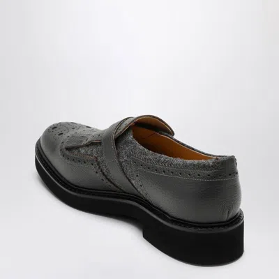 Doucal's Grey Leather Shoes With Buckle And Fringes In Brown