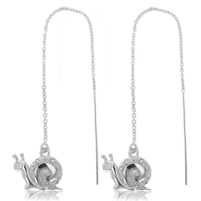 Vir Jewels 1/14 Cttw Diamond Dangle Threader Earrings Brass With Rhodium Plating Snail In Silver