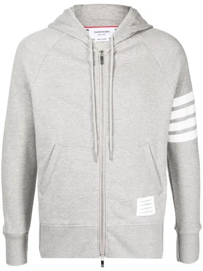 Thom Browne Mens Light Grey Striped Brand-patch Cotton-jersey Hoody In Grey