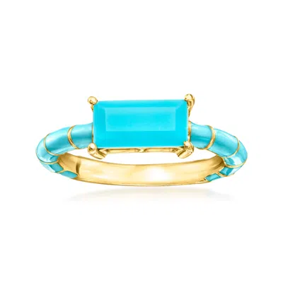 Ross-simons Turquoise And Blue Enamel Ring In 18kt Gold Over Sterling In Yellow
