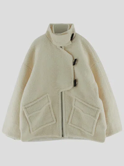 Ganni Wool Drop Shoulder Jacket In White