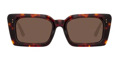 Linda Farrow Nieve Dark T-shell / Yellow Gold Sunglasses In Tortoise