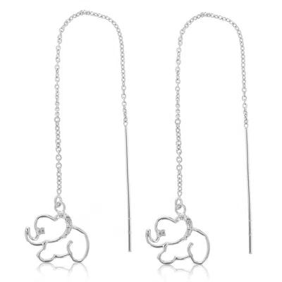 Vir Jewels 1/20 Cttw Diamond Dangle Threader Earrings Brass With Rhodium Plating Elephant In Silver