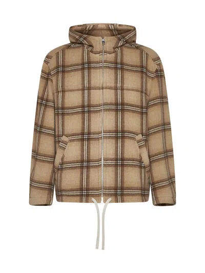 Isabel Marant Checked Hooded Drawstring-trim Jacket In Brown