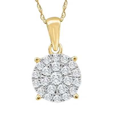 Pompeii3 3/8ct Tw Diamond Halo 9mm Round Pendant Yellow Gold Women's Necklace 18" In Multi