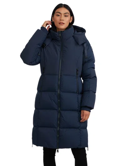 Pajar Women's Zaniah Mixed Media Quilted Puffer With Detachable Hood In Blue
