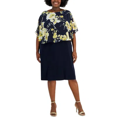 Connected Apparel Plus Womens Cape Overlay Mid-calf Midi Dress In Yellow