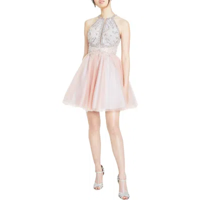 Glamour By Terani Couture Juniors Womens Embellished Short Halter Dress In Multi