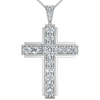 Pompeii3 Men's Huge 2 1/2" Hip Hip 16ct Diamond Cross Pendant Gold Necklace 40grams In White