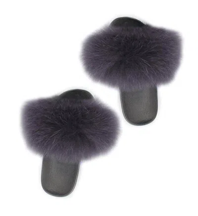 Maniere Furries Slides In Charcoal In Pink