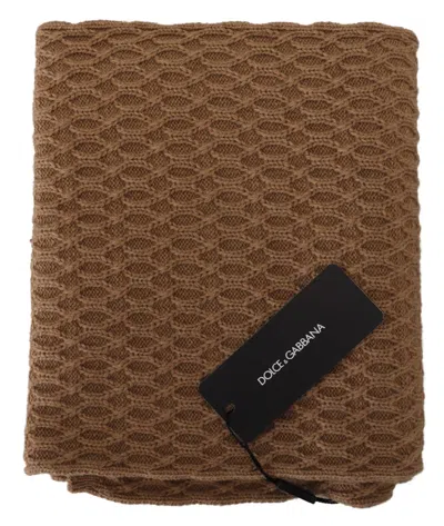 Dolce & Gabbana Dark Brown Wrap Shawl Knitted Camel Scarf In Brown