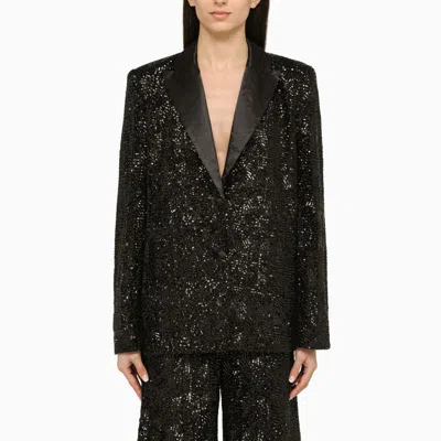 Rotate Birger Christensen Rotate Oversized Sequin-studded Blazer In Black