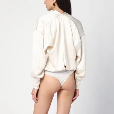 The Andamane Sylvia Satin Finish Bodysuit With Long Sleeves In Green