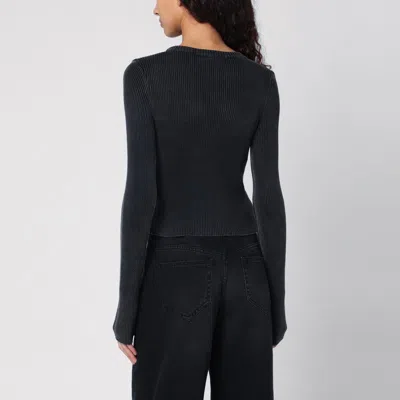 Diesel M-anchor-a Cropped Denim Sweatshirt With Cut-out Detail In Black