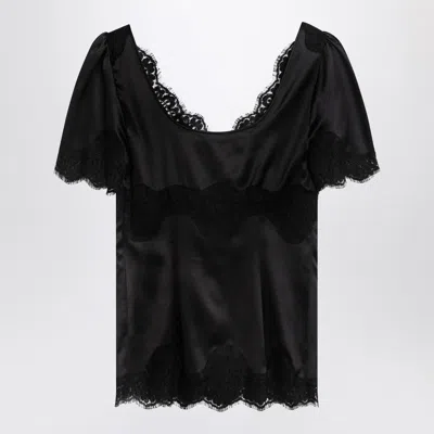 Dolce & Gabbana Lace-trimmed Silk Satin Top In Black