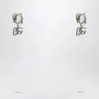 Dolce & Gabbana Earrings With Crystal And Silver Dg Logo In Silver