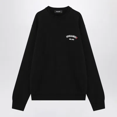 Dsquared2 Black Crewneck Sweatshirt With Logo Lettering On The Front In Cotton Man In Black