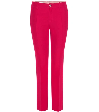 Gucci Mid-rise Kick-flare Wool And Silk-blend Trousers In Hibiscus Red
