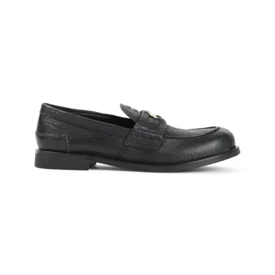 Miu Miu Round Toe Leather Loafers With Rubber Sole In Black