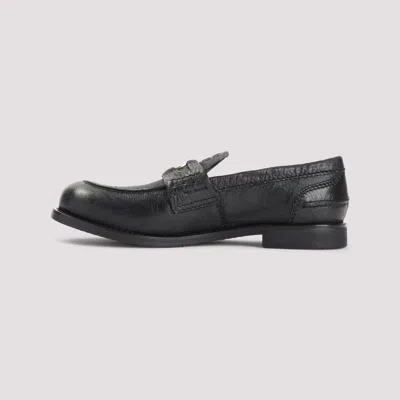 Miu Miu Round Toe Leather Loafers With Rubber Sole In Black