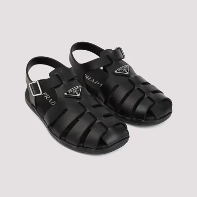 Prada Black Rubber Sandals With Tech Straps And Buckle Closure In Black
