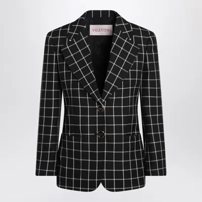Valentino Single-breasted Chequered Blazer In Black
