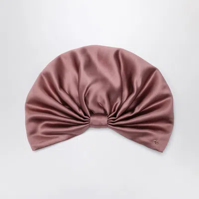 Valentino Wrap-around Silk Turban With Voluminous Effect In Beige And Gold In Pink