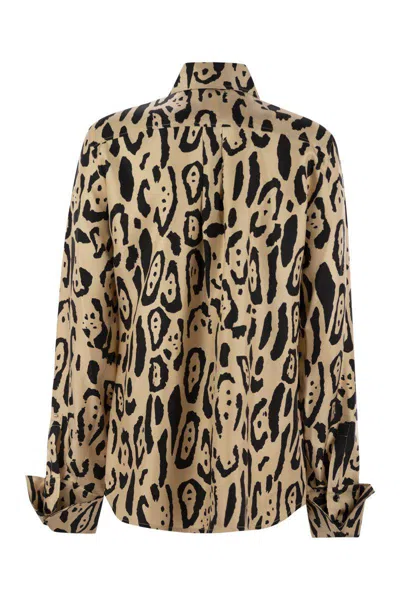 Sportmax Armony Animal Patterned Long-sleeved Shirt In Brown