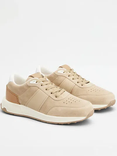 Tod's Men's Suede Leather Sneakers In Beige