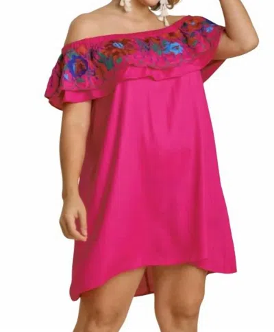Umgee Floral Embroidered Ruffled Dress In Fuchsia In Pink