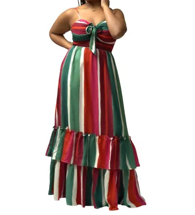 The Sang Sleeveless Maxi Dress In Pink & Green Multi In Multi