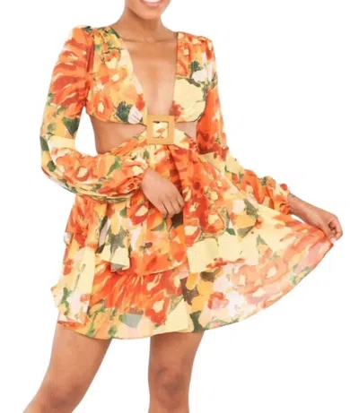 Luxxel Mini Dress With Cutout In Yellow Multi In Yellow