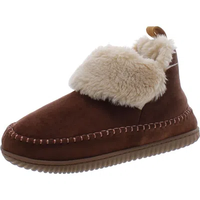 Dearfoams Womens Faux Suede Slip On Booties In Brown