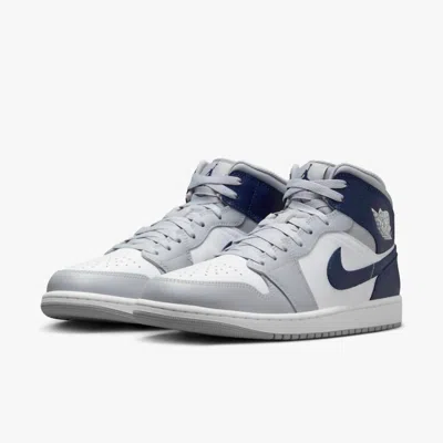 Nike Men Air Jordan 1 Mid Basketball Shoe In White/midnight Navy-wolf Grey In Multi