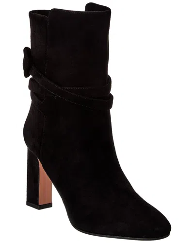 Aquazzura Very Bow Tie 85 Suede Ankle Boots In Black