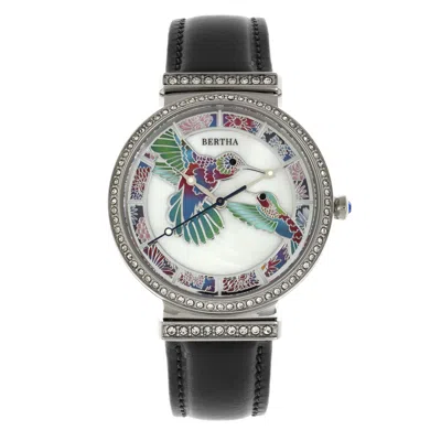 Bertha Emily Mother-of-pearl Leather-band Watch In Silver