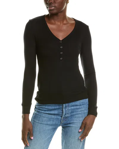 Shop Enza Costa Baby Rib Cashmere-blend Henley Shirt In Black