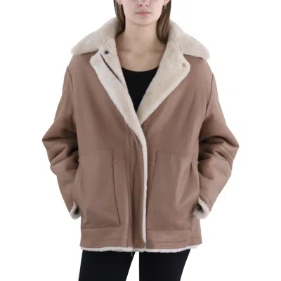 Vince Womens Shearling Midi Walker Coat In Multi