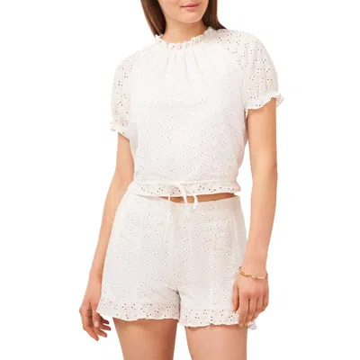1.state Womens Embroidered Puff Sleeve Crop Top In Multi